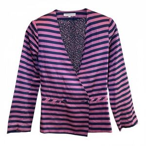 Striped Pink & Navy Wrap-Style Blazer